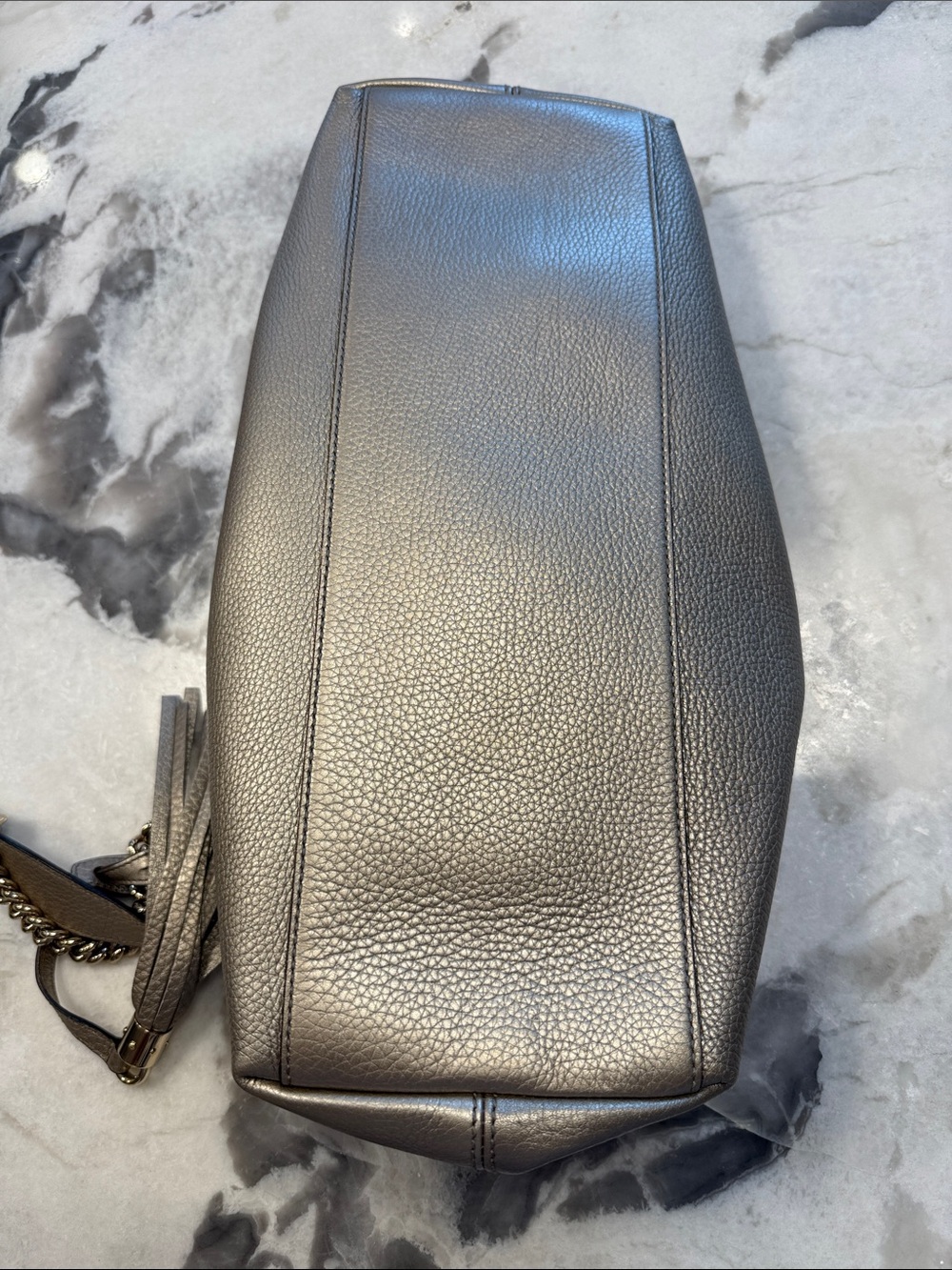 Gucci Metallic Pewter Soho Shoulder Bag with Tassel Chain Strap - Picture 3 of 5
